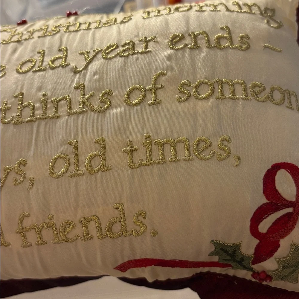 Festive Holiday Pillow with Gold Embroidery